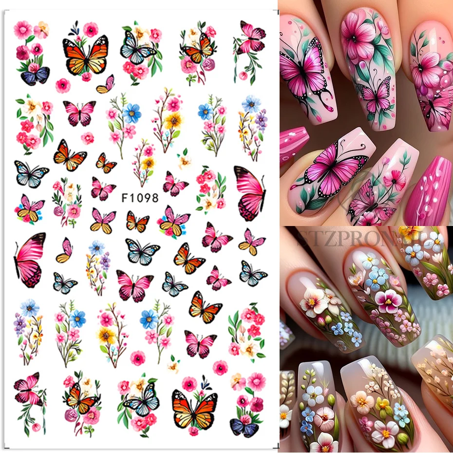 3D Butterfly Nail Stickers Cartoon Animal Bunny Flamingo Rose Daisy Flower Petals Leaves DIY Y2K Spring Summer Nail Decoration