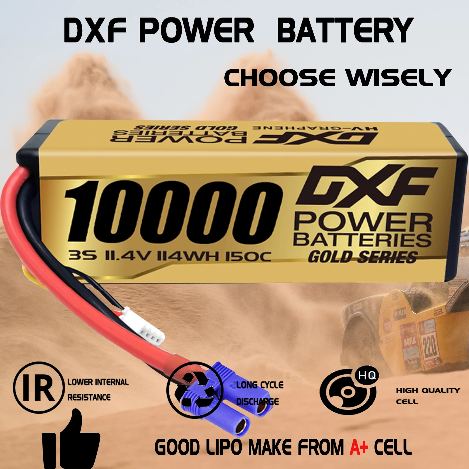 Akumulator Lipo DXF 10000mAh 3S 11.4V 150C z wtyczką EC5 XT90, twarda obudowa, do buggy, truggy, pojazdów terenowych, łodzi, samochodów, ciężarówek, wyścigów, helikopterów 1/10
