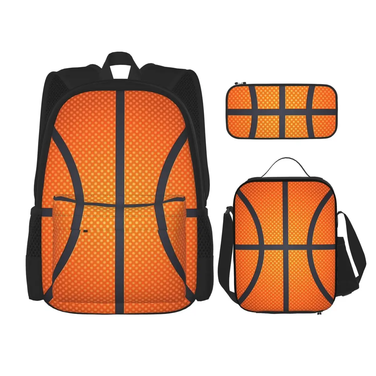 Basketball Court Design Backpacks Kids Bookbag School Bags Rucksack Lunch Bag Pen Bag Three-Piece Set