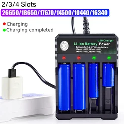 2/3/4 Slots AC 110V/220V 18650 Battery Charger USB DC 4.2V For 18350 16340 14500 18500 26650 Li-ion Batteries AC Charger Adapter