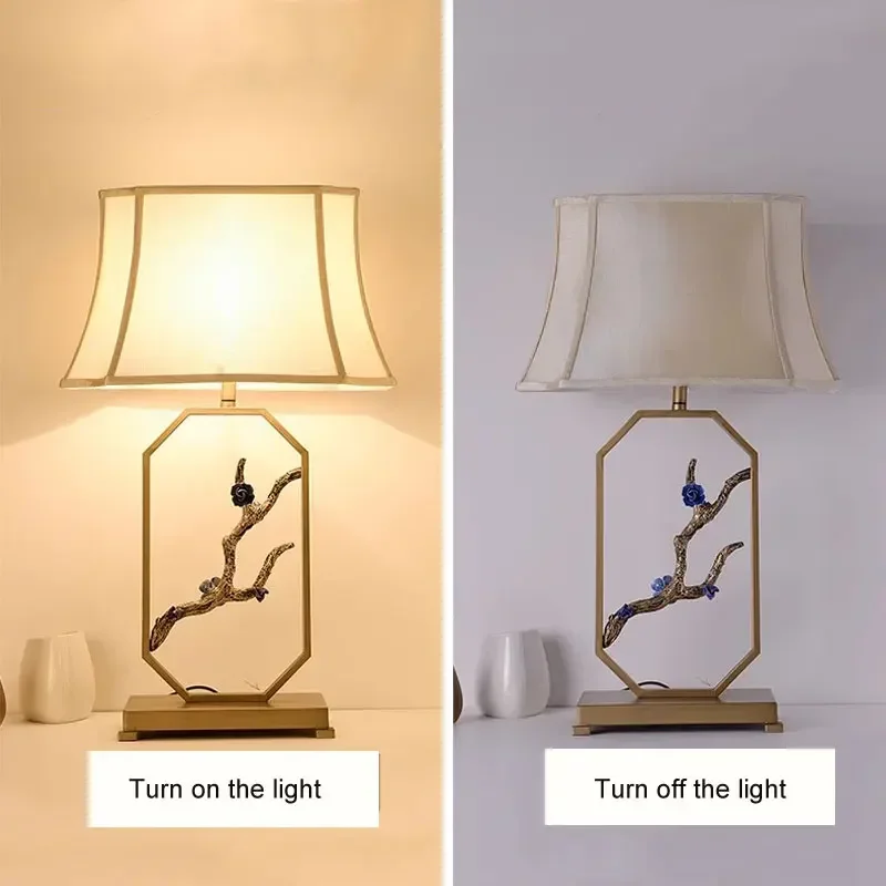 New Chinese Golden FabricTable Light Creative Hotel Living Room Office Study Bedroom Designer Decorative Desk Lamp