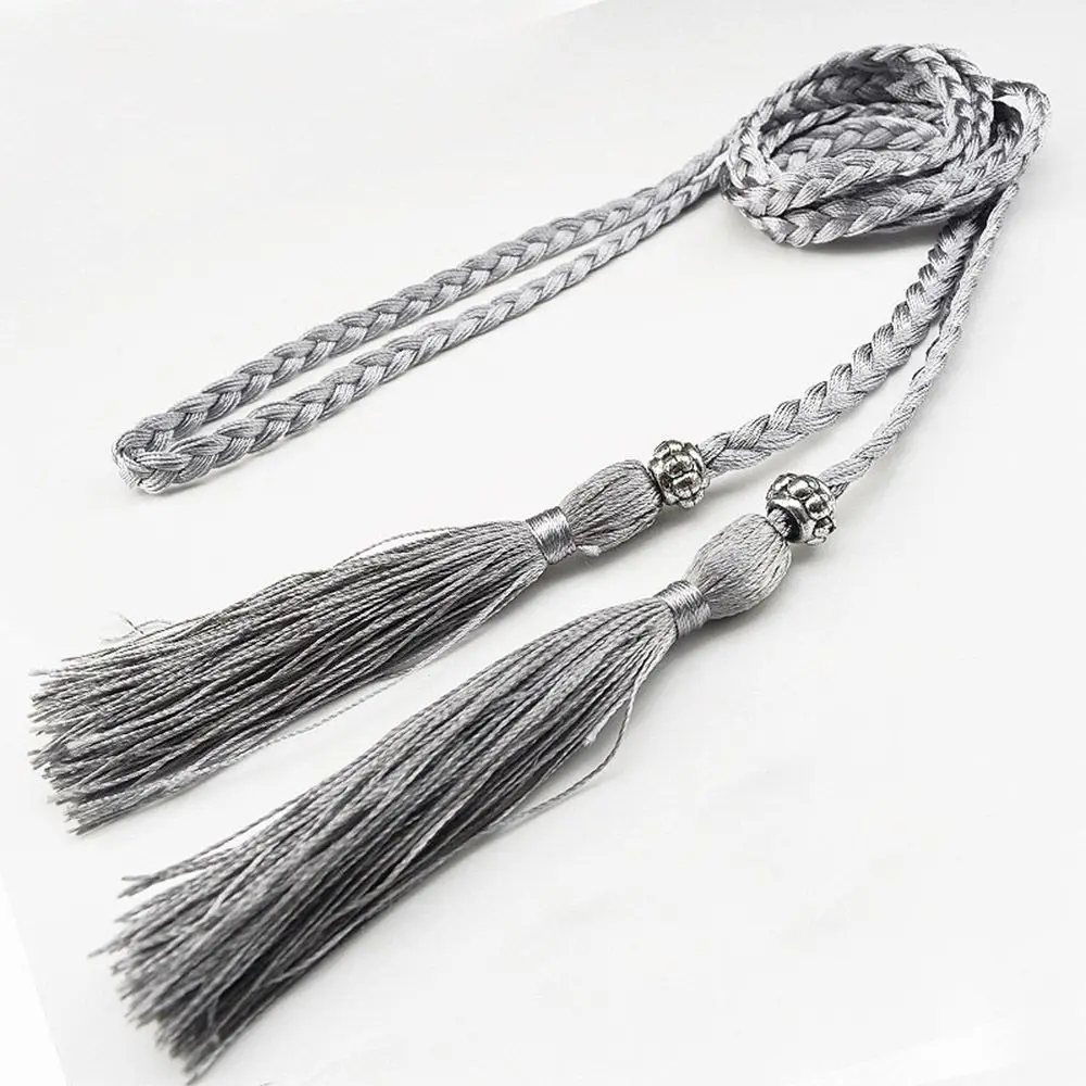 

Thin Women Dress Woven Rope Bow Waistband Tassles Belts Braided Belts Waist Chain Waist Rope