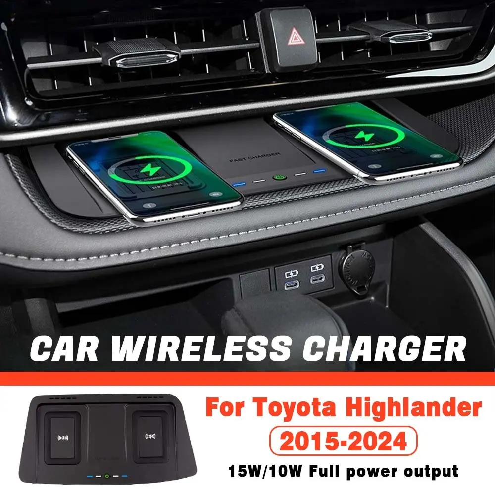 Car Wireless Charger For Toyota Highlander 2015-2024 Direct Plug-in Dual Wireless Fast Charger Board Accessories
