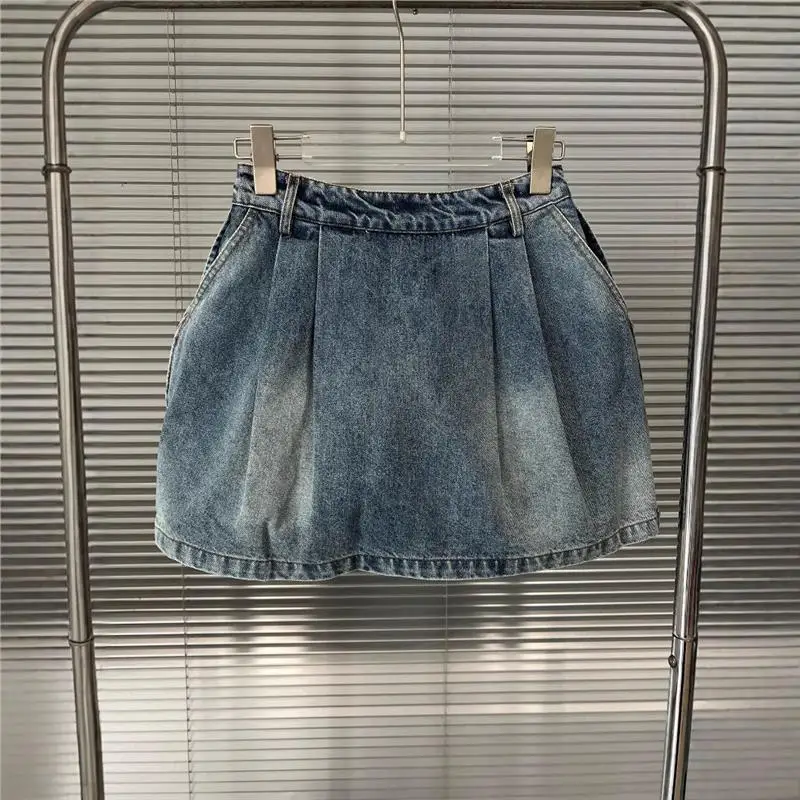 

Новая джинсовая юбка А-силуэта в американском ретро-стиле для женщин, весна-лето, с завышенной талией, хлопок, стройнящая фигуру