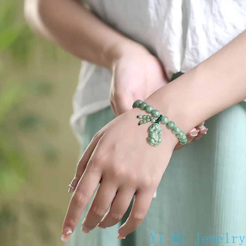New Burmese Jade Pixiu Bracelets Chinese Green Gemstones Women Real Bracelet Jewelry Natural Jadeite Bead Accessories Designer