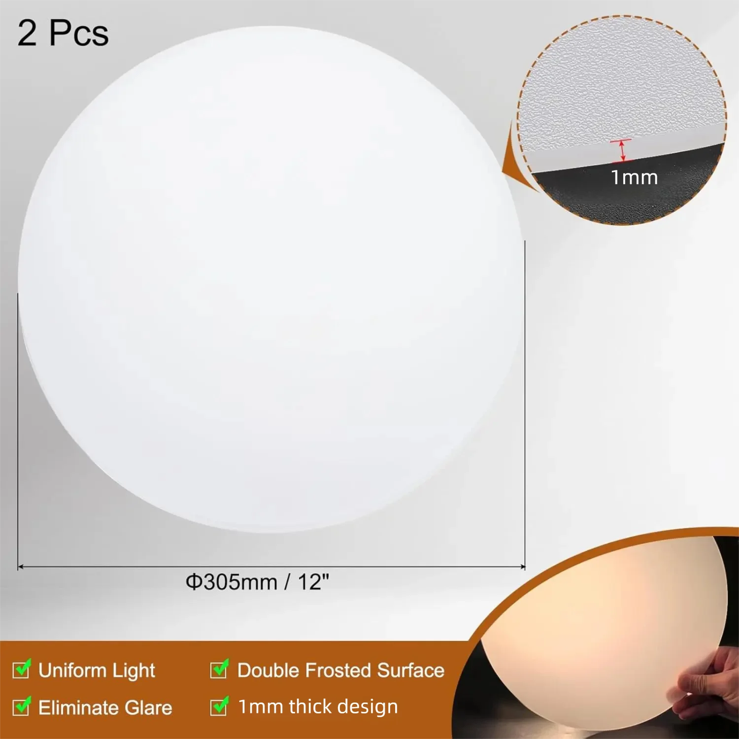 

12" Diameter Lampshade Diffuser, 2 Pcs 1mm Thick Round Diffuser Sheet for Drum Lampshades, Pendants Light, DIY Light Shield
