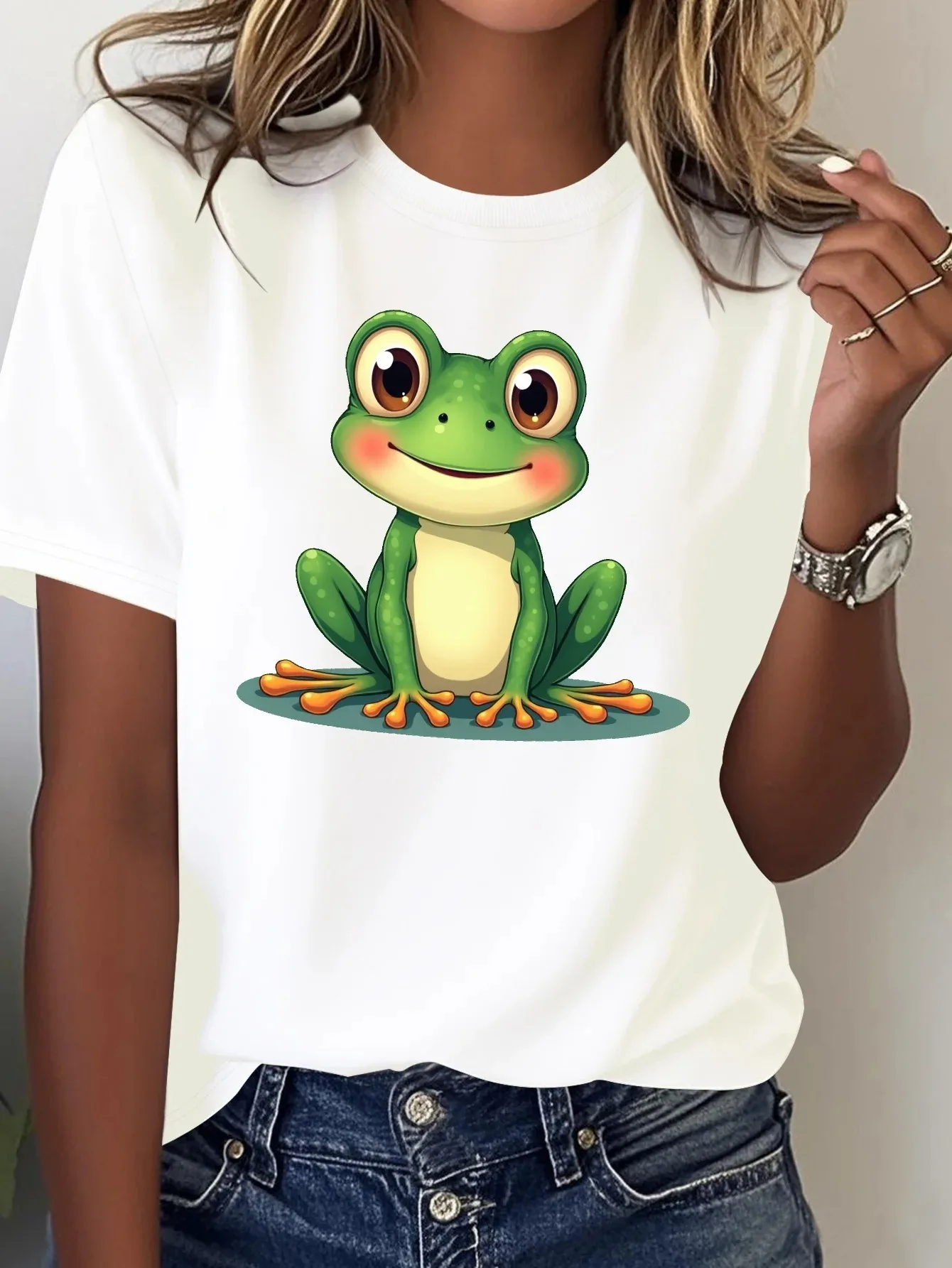 

Frog Printing T-Shirt Women Men Tees Round Neck T-Shirt Women Clothing Aesthetic Clothes