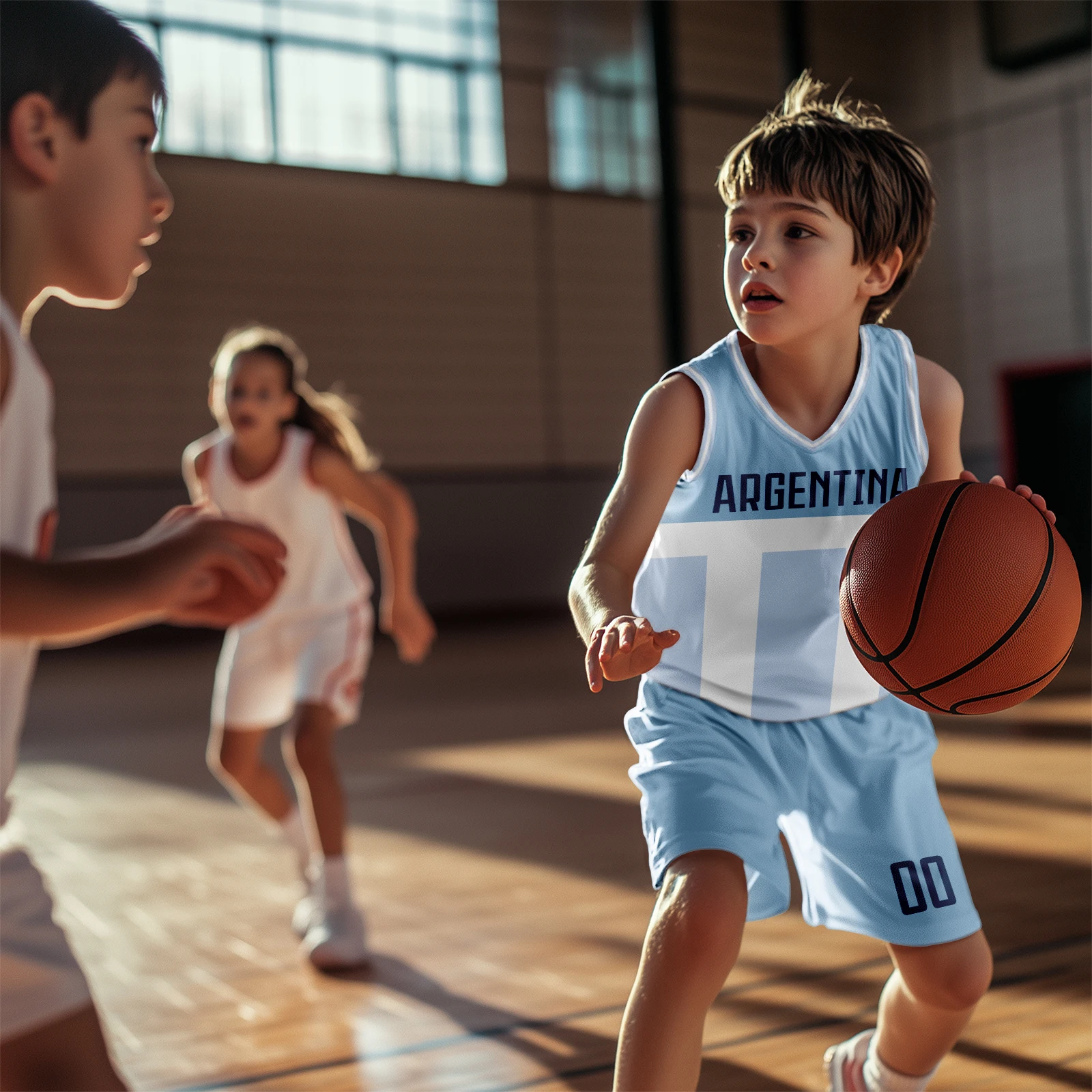 Personalisiertes Argentinien-Basketball-Trikot-Set für Kinder, individuelle Namensnummer, Jugend-Sportuniform für Jungen und Mädchen, Basketball-Outfit