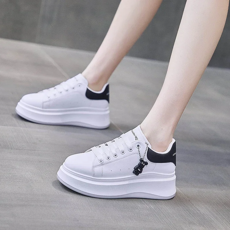 New PU Leather Women\'s White Casual Woman Vulcanize Sneakers Breathable Sport Walking Running Platform Flats Shoes