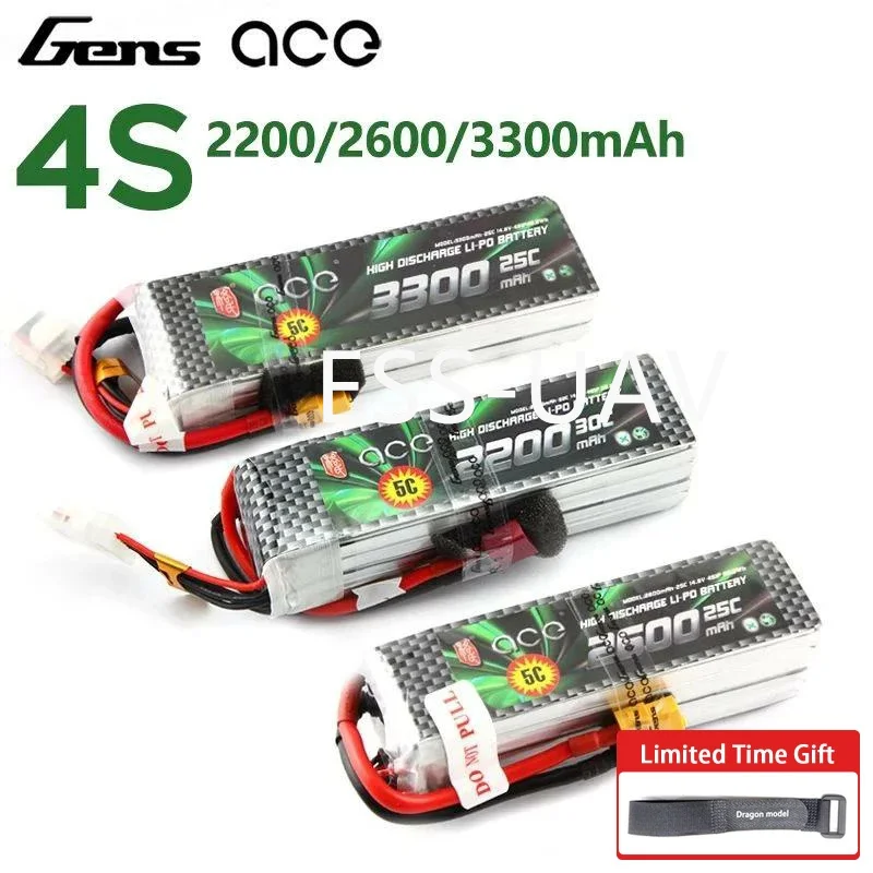 

Gens ACE Lipo Battery 4S 14.8V 2200mAh 2600mAh 3300mAh with T/XT60 Plug for Aircraft FPV Frame Racing Drone