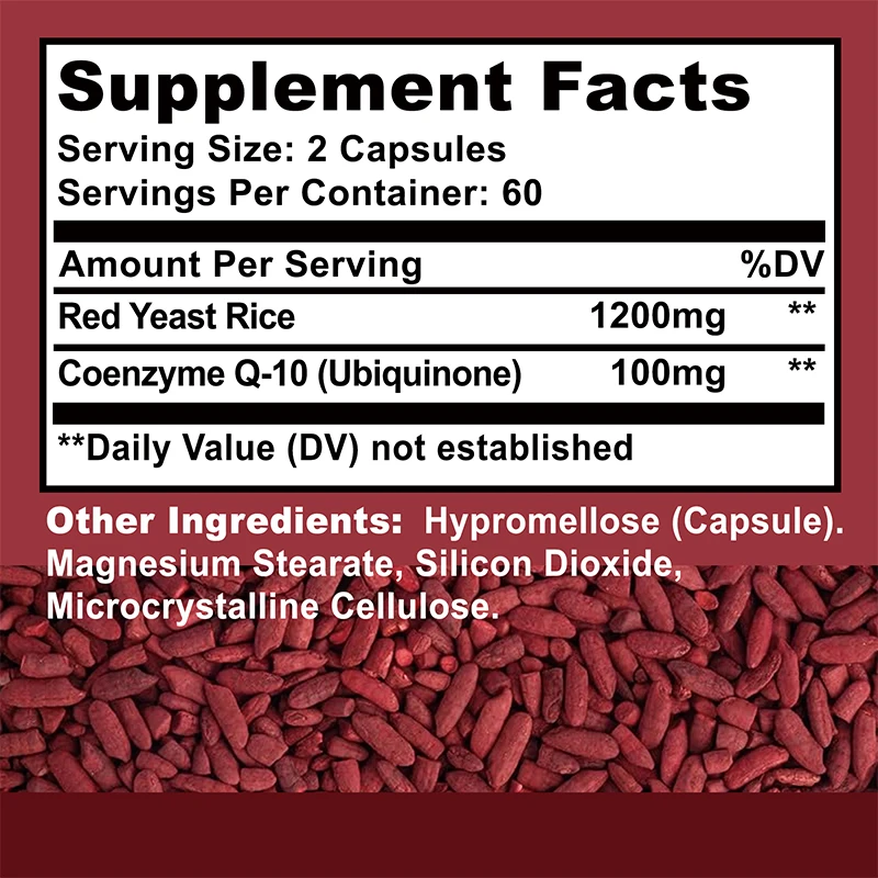 Red Yeast Rice with CoQ10 Supplement - Supports Heart Health, Brightens Skin, and Boosts Brain Health