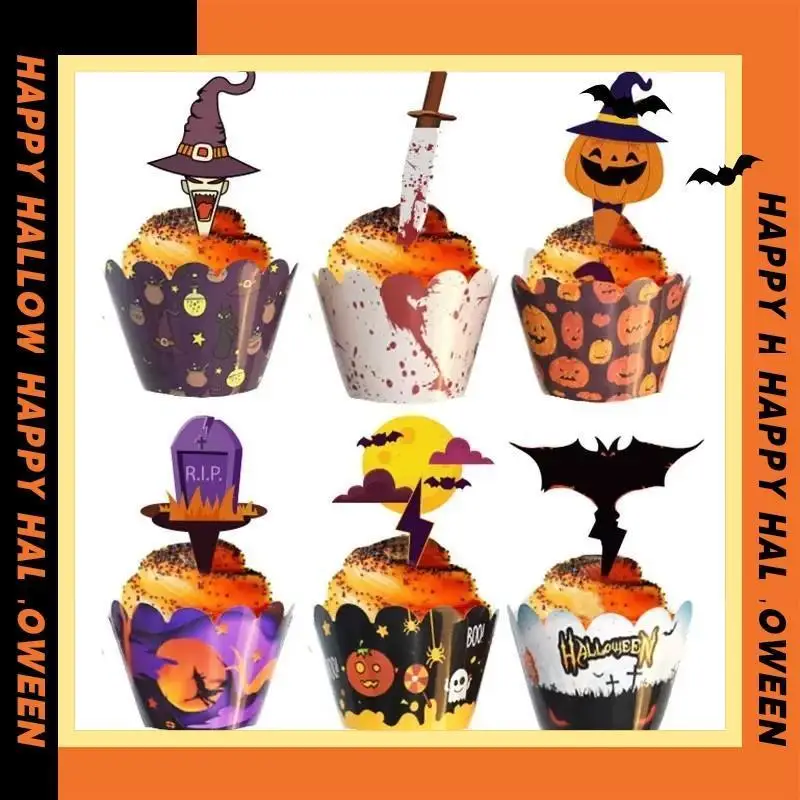 24/48Pcs Halloween Cupcake Liners Cartoon Muffin Cases 6 Styles Ruffled Paper Baking Cups DIY Cake Party Table Decor Supplies