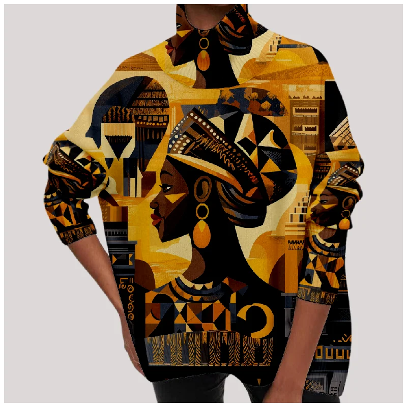 겨울 터틀넥 스웨터 클래식 풀오버 스웨터 루즈핏 Y2K 페이스 아트 점퍼 아우터웨어 스트리트웨어 패션 의류