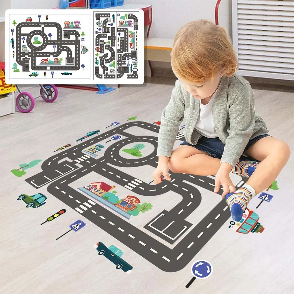 Creative Traffic Map Stickers Cartoon Pattern Car Road Games Parking Lot Signs Floor Decals Self-adhesive Educational Toy Funny