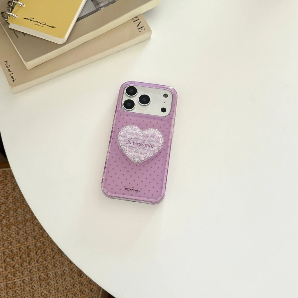 الحلو الأرجواني موجة نقطة الزهور الدانتيل التوضيح الحب مع حامل صدمة برهان غطاء الهاتف القضية آيفون 17 16 15 14 برو ماكس