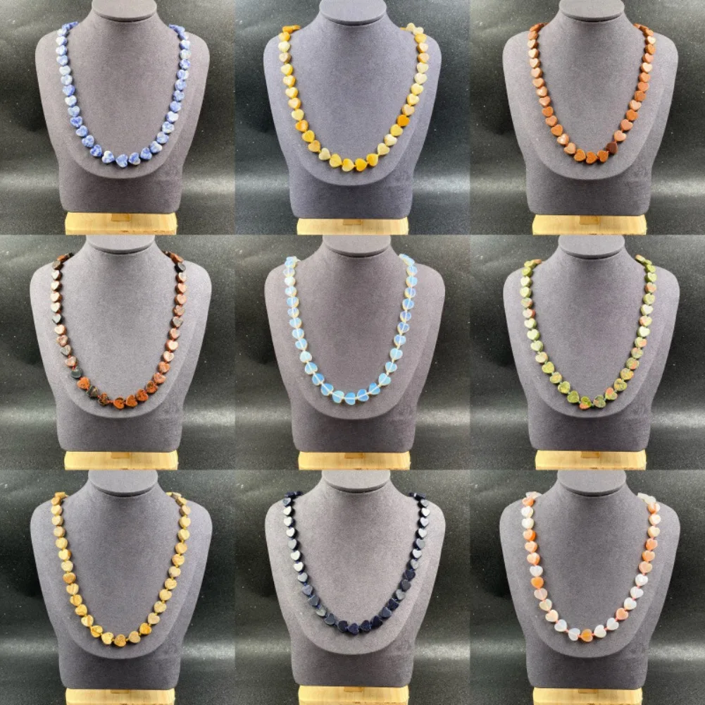 

Natural Stone Heart Shape Bead Necklace, Handmade Faceted Gemstone Beaded Necklace for Women