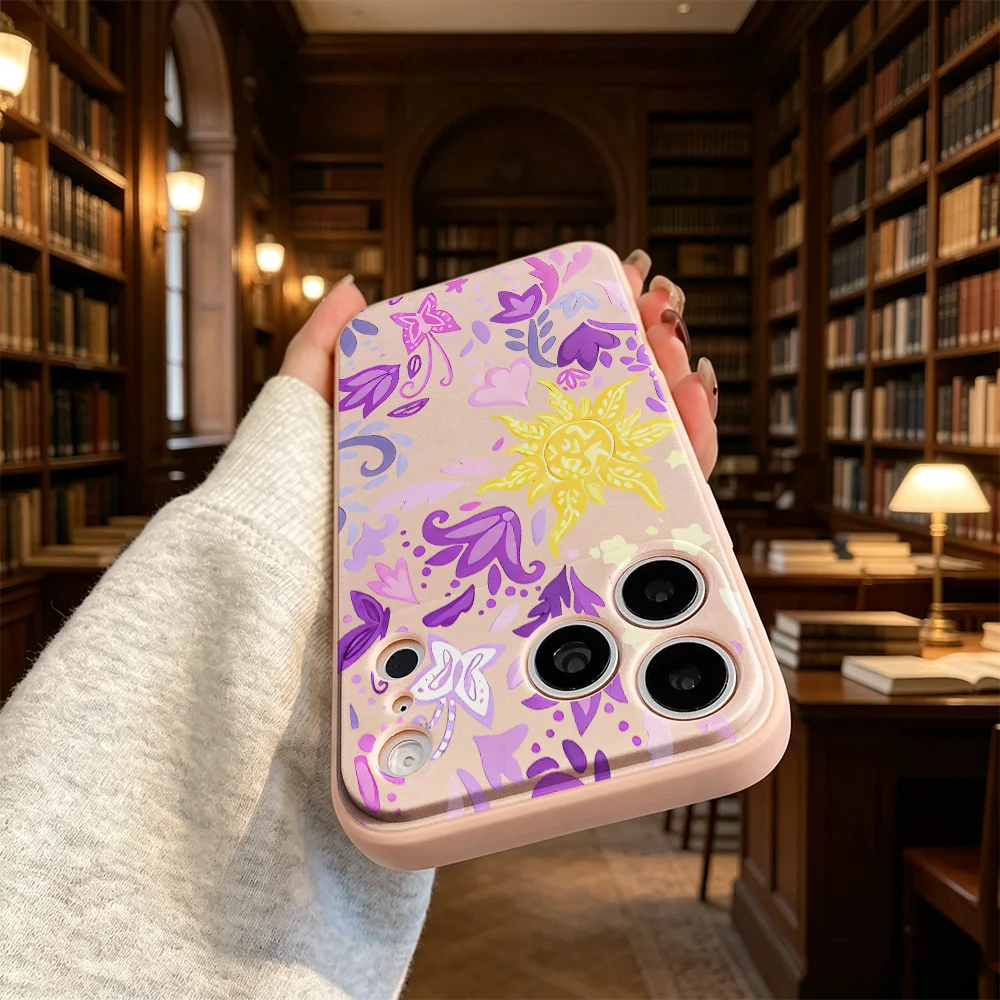 Purple Floral Sun Soft TPU Phone Case For iPhone 17 Pro Max 16 Plus 15 14 13 12 11 XS Max Shockproof Protective Phone Cover