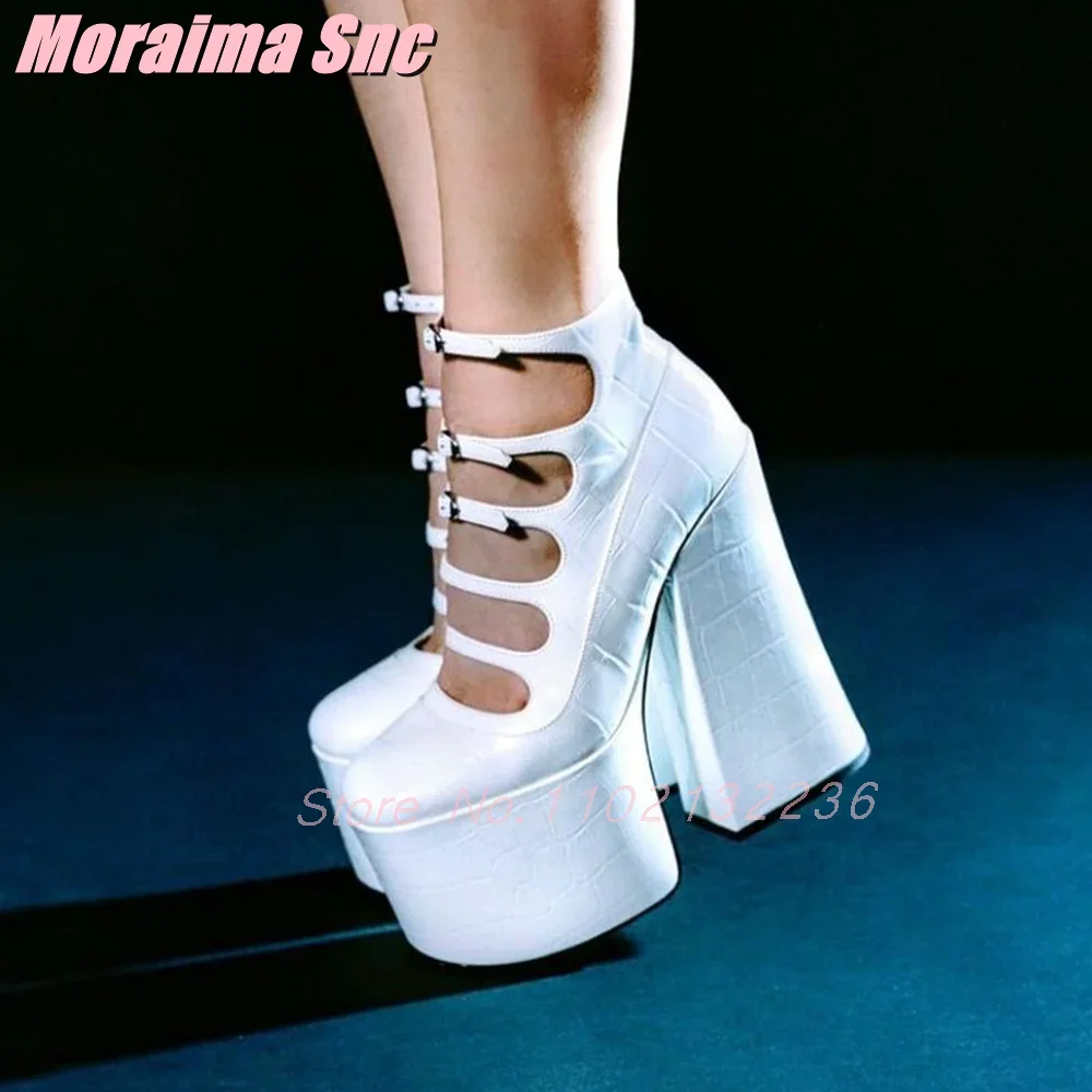 Stone Pattern Platform Buckle Strap Pumps Round Toe Block Super High Heel Sexy Fashion Women's Summer Shoes Mary Janes 2025 New