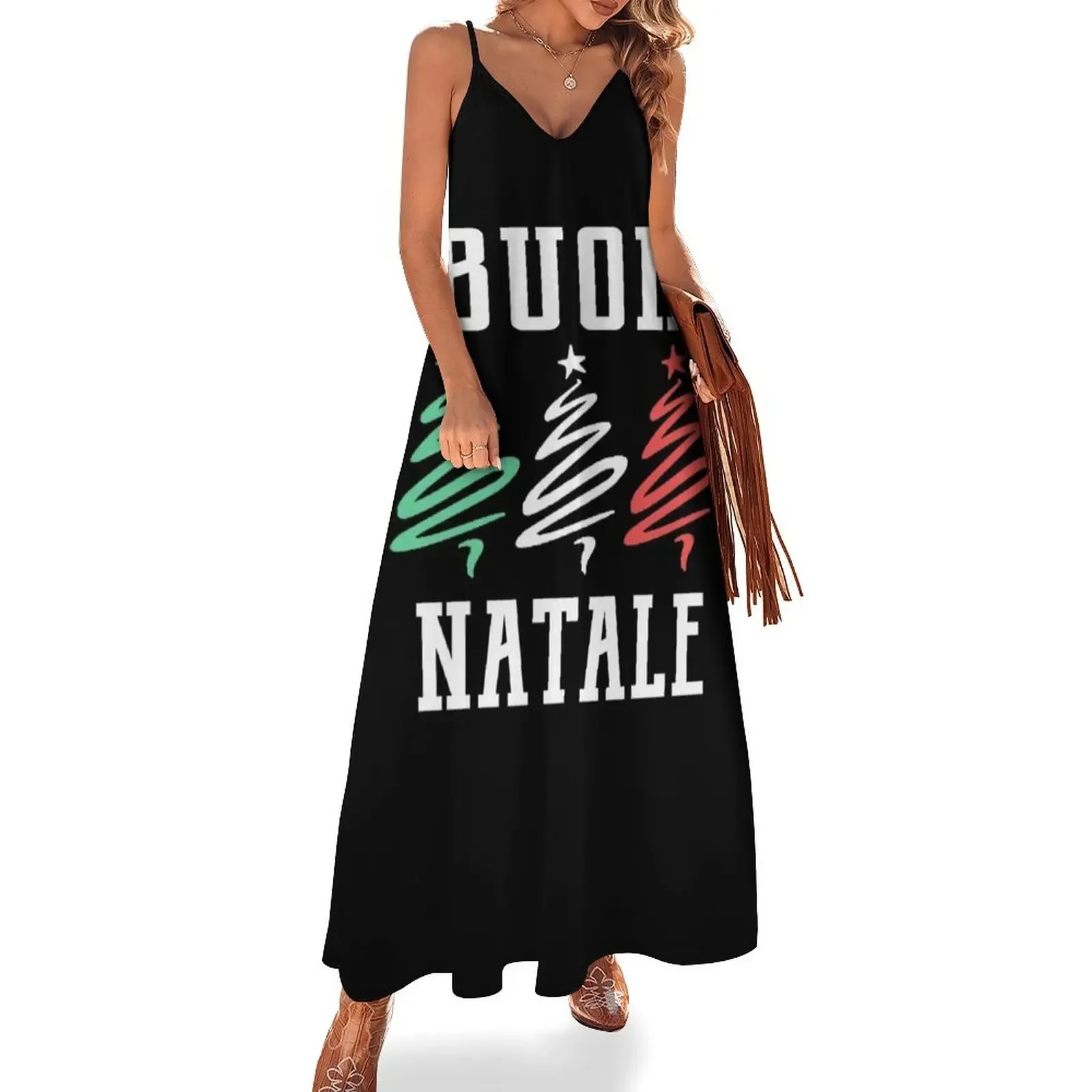 

Buon Natale Italian Flag Trees Christmas Sleeveless Dress Women's long dress summer dresses ladies 2025