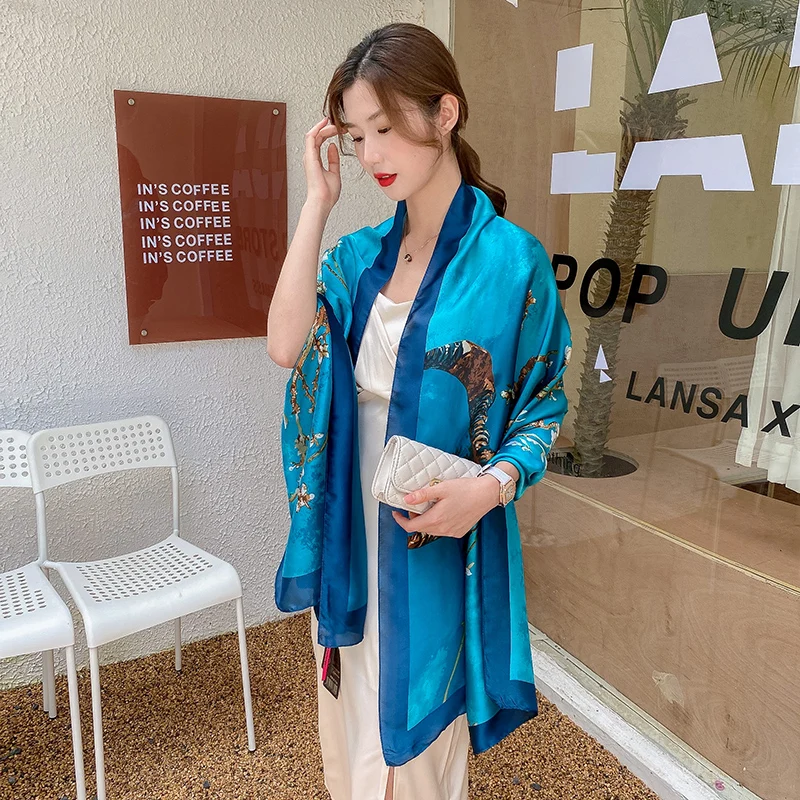Design Satin Silk Shawl Hijab Scarf Women Fashion Summer Sunscreen Beach Stole Wraps Bufanda Female Headkerchief Echarpe New
