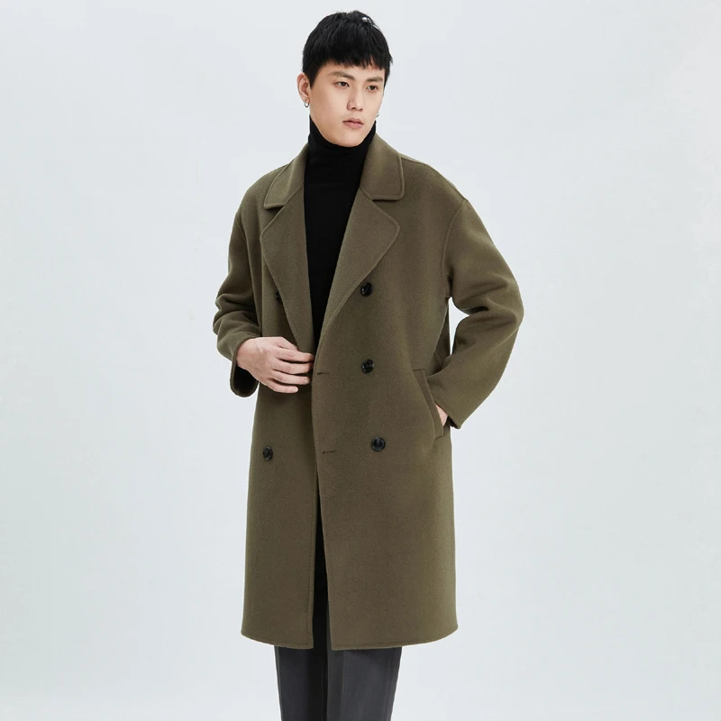 Jueqi cashmere coat men's Korean version medium length double-faced wool coat 100% pure wool suit collar coat MR-3023
