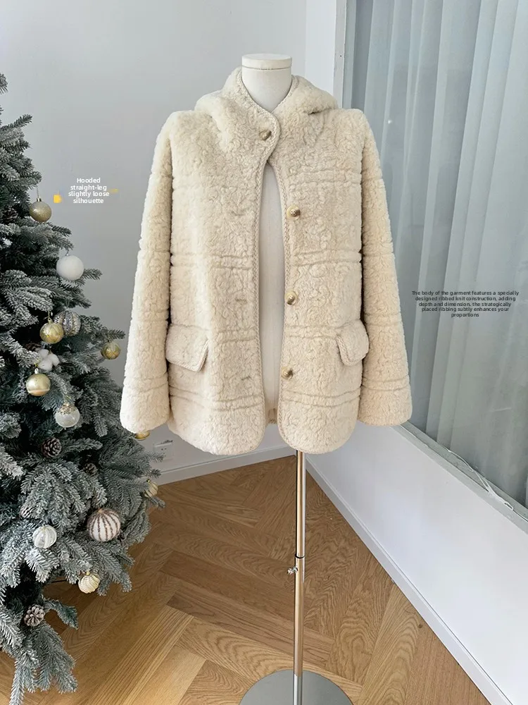 Thiened blanc agneau fourrure Jaet femmes hiver nouveau Sle intégré cuir et fourrure chaleur vêtements d'extérieur coréen Sle coupe ample