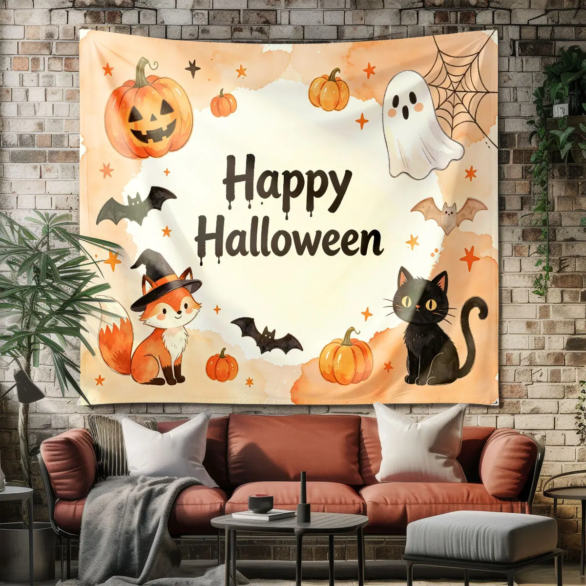 1pc Halloween cute ghost print tapestry wall decoration space decoration hanging ornaments gift background cloth