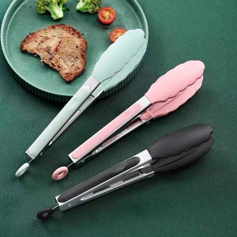 9Inch Heat-Resistant Food Tong Non-Slip Silicone Grilling Tong Salad Bread Serving Tong Barbecue Clip Clamp Kitchen Accessories