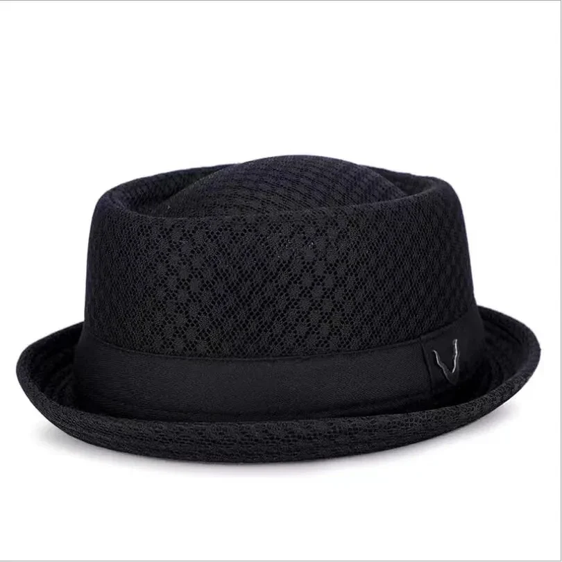 

Retro England Jazz Fedora Caps Breathable Mesh Flat Straw Hat Foldable Sun Hats Panama Casual Party England Hat
