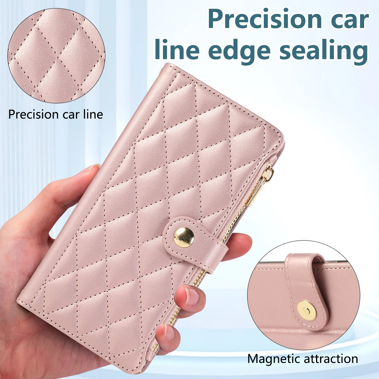 Skórzane etui z zamkiem błyskawicznym na kartę Solt dla Xiaomi Redmi Note 14 Pro Plus 13 12 14C 13C 14T POCO X7 Pro Bag Diamond Cover — zdjęcie produktu 6