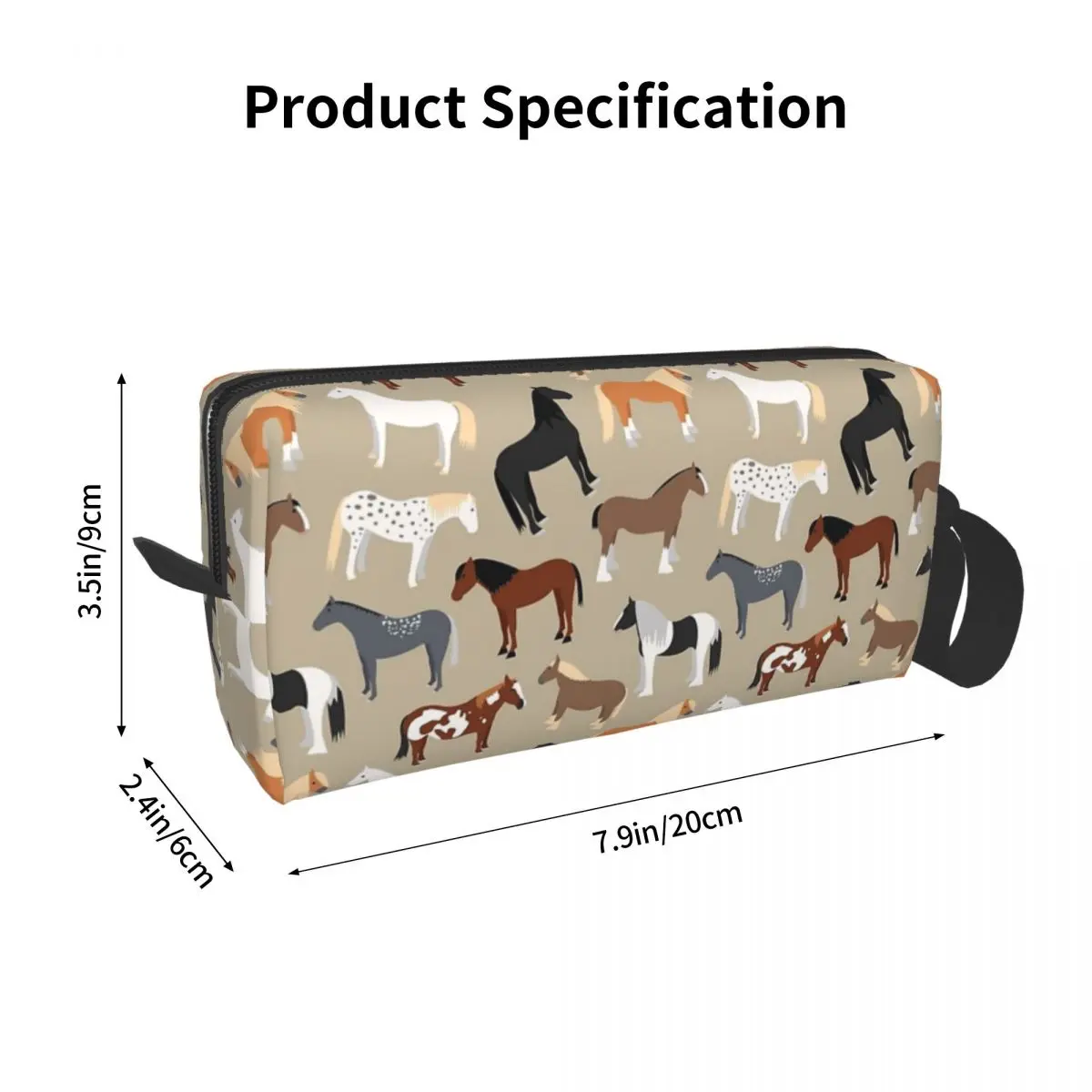 Horse Breeds Pattern Makeup Bag Cosmetic Organizer Storage Dopp Kit Toiletry Cosmetic Bag for Women Beauty Travel Pencil Case