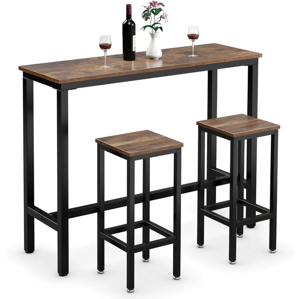 

3-Piece Bar Table Set, 39.5” Bar Table with 2PC 28” Bar Stools, Pub Height Dinning Table Set with Counter Height Backless Stool