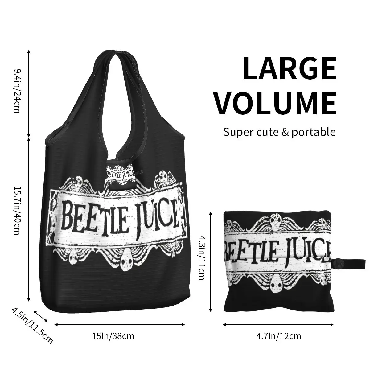 B-beetlejuice-bolsa de compras reutilizable de película de terror, bolsas de comestibles plegables, lavables, grandes