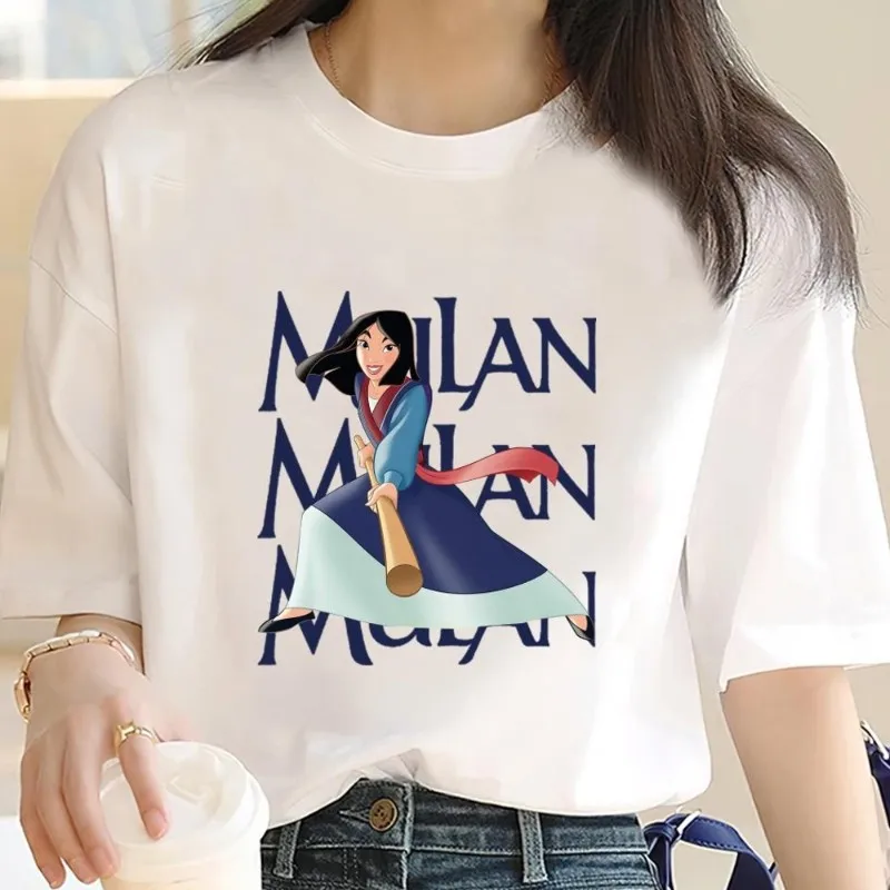 MINISO Disney Mulan T Shirt Men Couple Combination Women Clothes Short Sleeve Collar Fashion Cotto