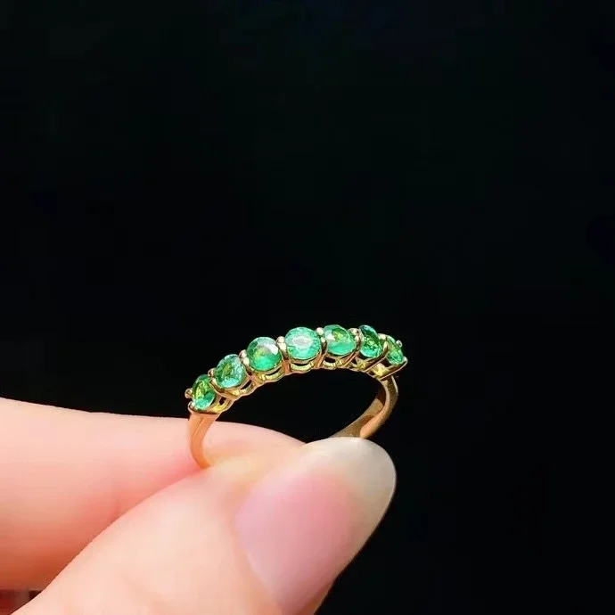 1.9 Gram 18K Gold Emerald Ring for Daily Wear 7 Pieces 3mm Emerald Gold Ring 100% Real 18K Gold Emerald Jewelry