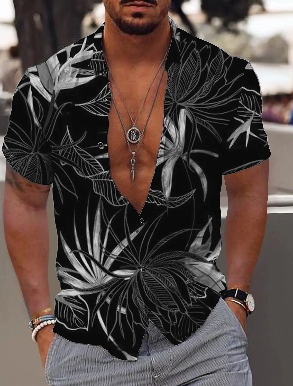 Men\'s Shirt Graphic Shirt Aloha Shirt Leaves Turndown Print Short Sleeve Button-Down Apparel Fashion Designer Casual Breathable