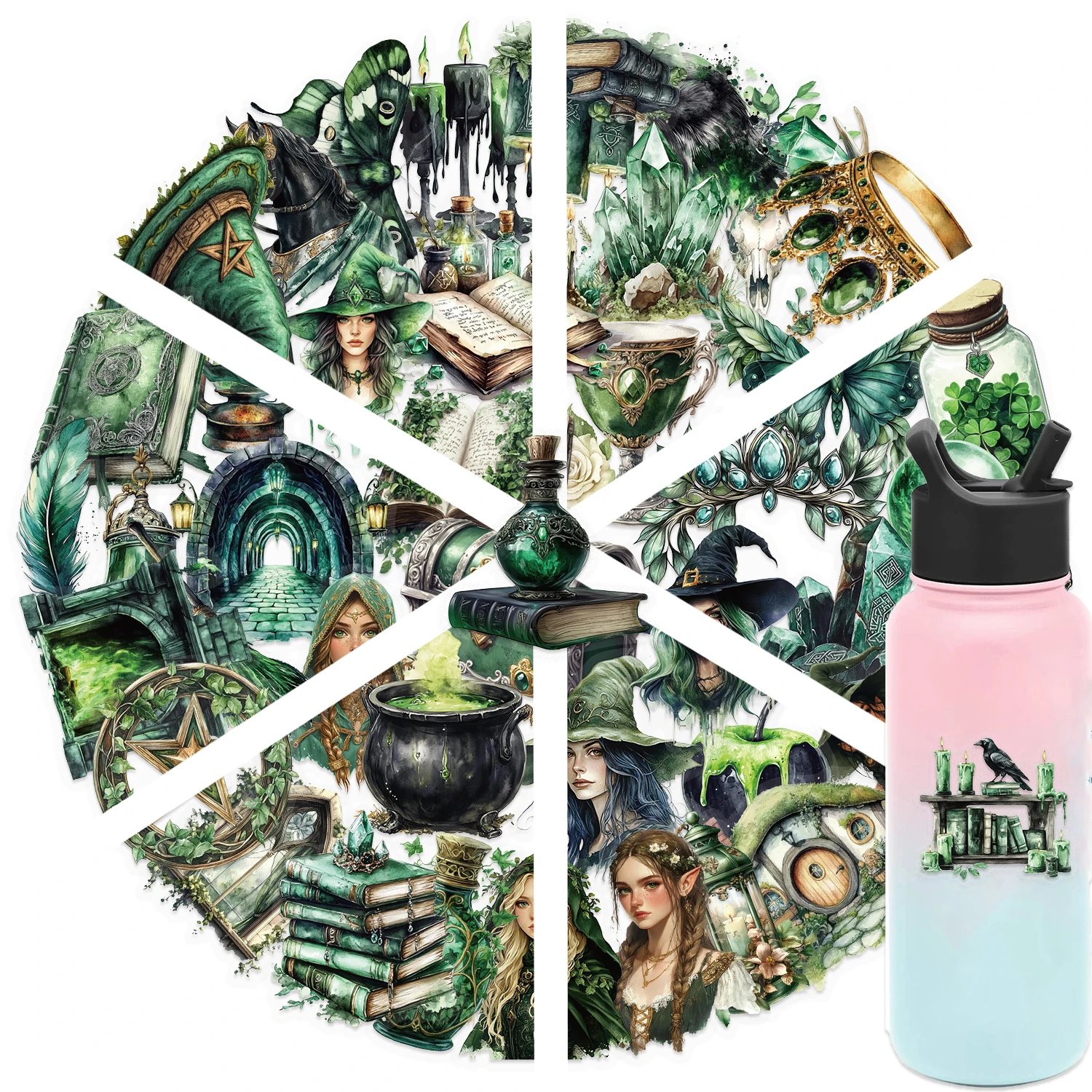 50 قطعة من ملصقات ساحرة الغابات، شارات زخرفية مقاومة للماء على الطراز القوطي، ملصقات مستطيلة للحيوانات الأليفة بلمسة نهائية غير لامعة #6