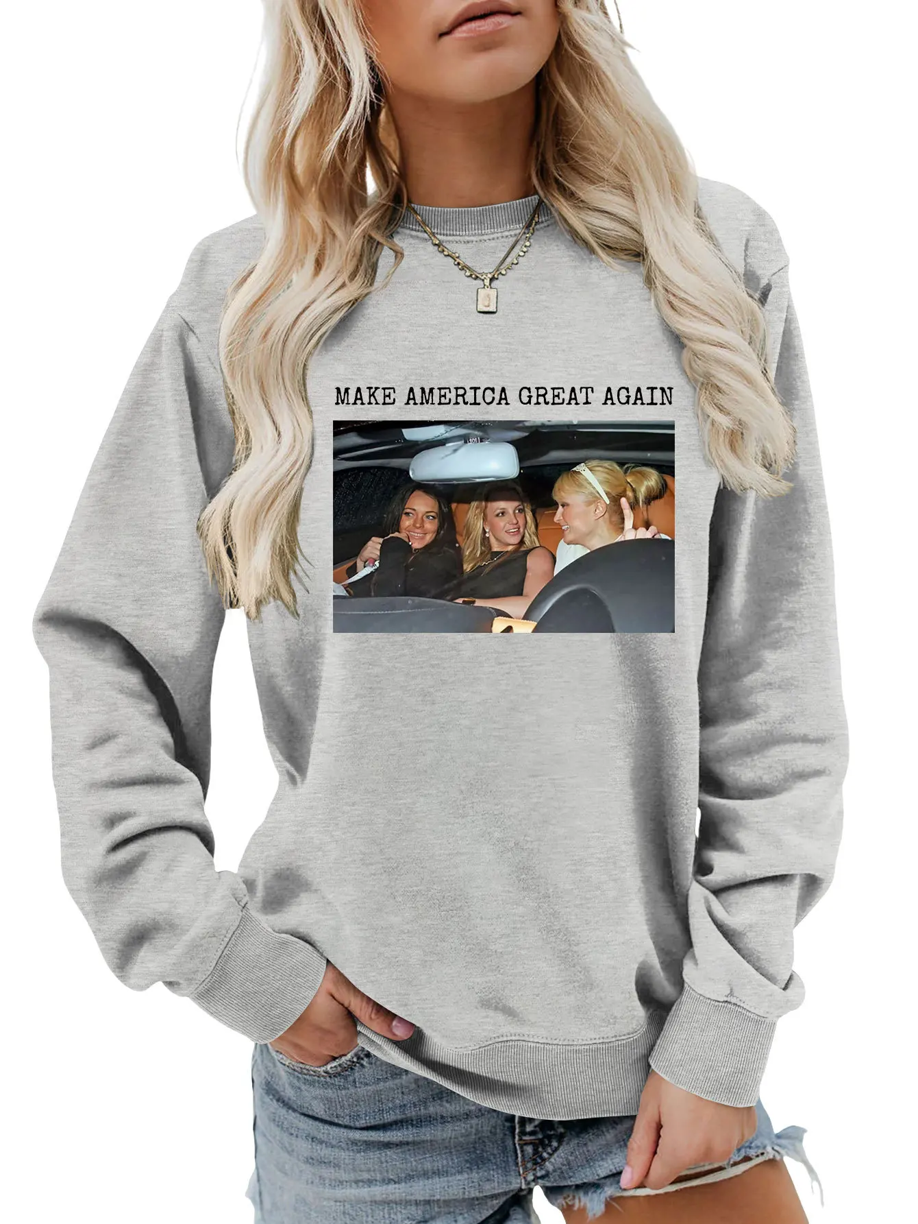 Camiseta de manga larga para mujer, Sudadera con capucha, estampado de "MAKE AMERICA GREAT AGAIN", top holgado de cuello redondo, moda informal, Otoño, nuevo