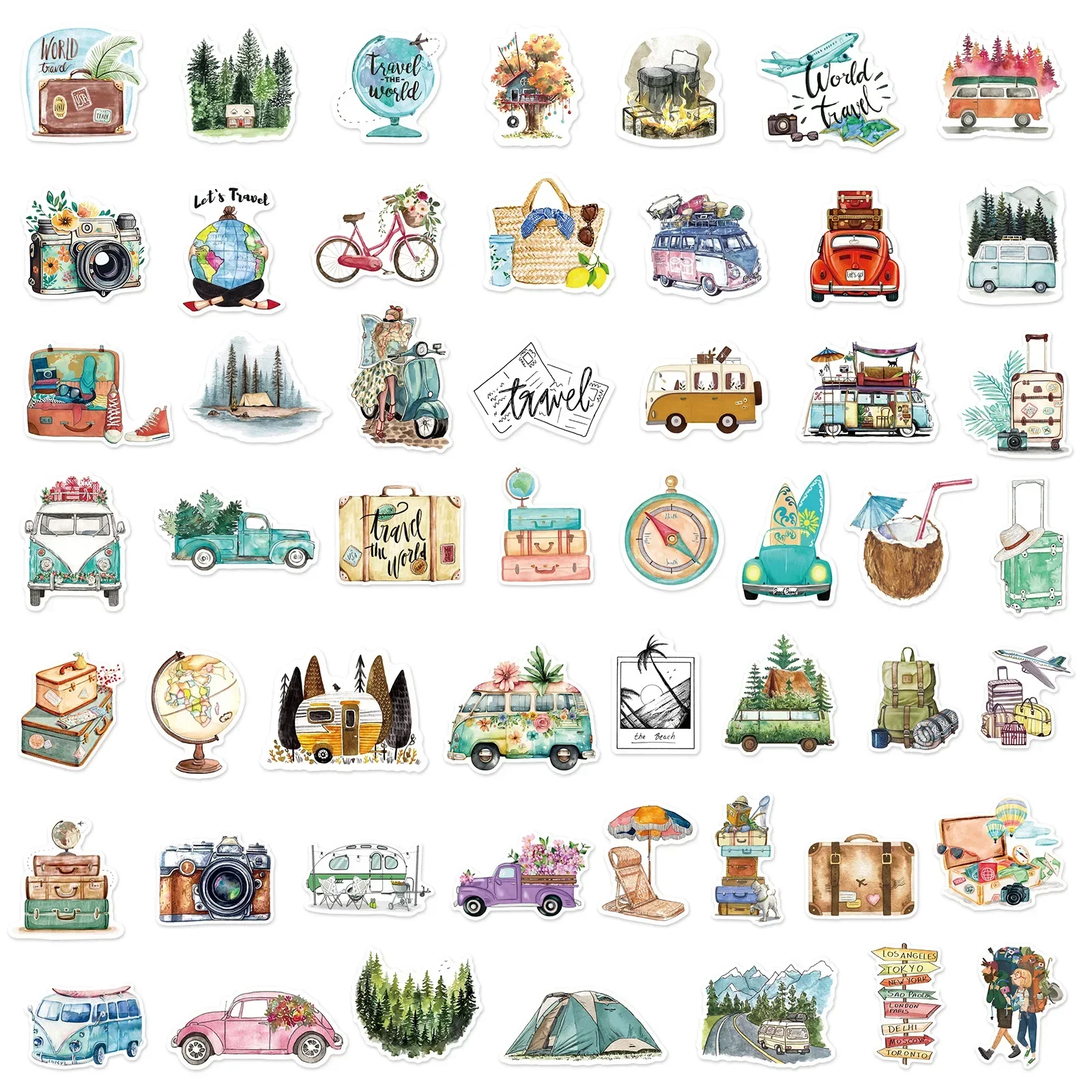 50pcs Outdoor Travel Waterproof Doodle Stickers Aesthetic Decoration Luggage Laptop Mug Mobile Phone Handbook Kids Sticker Book