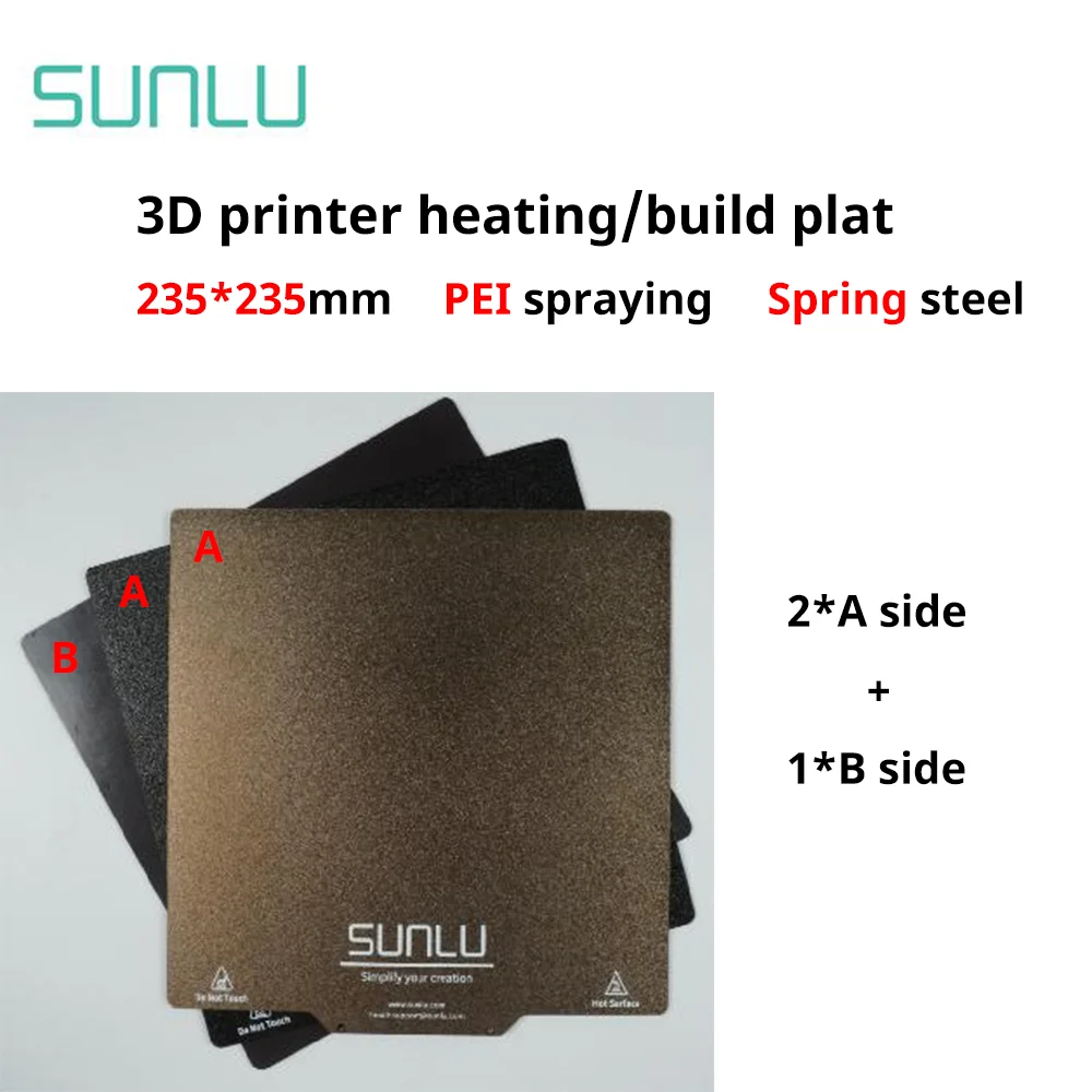 

SUNLU PEI Build Plate 3D Printer Spring Steel PEI Spraying 235*235mm 260℃ Heating Bed Magnetic 1 or 2 Sides Printing