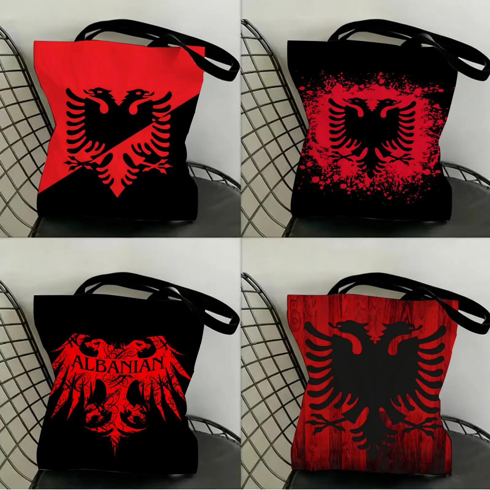 

A-AlbaniaS Flag Storage Bags Canvas Double-Sided Print Shopping Bag Large Capacity Aesthetic Reusable Tote Bag