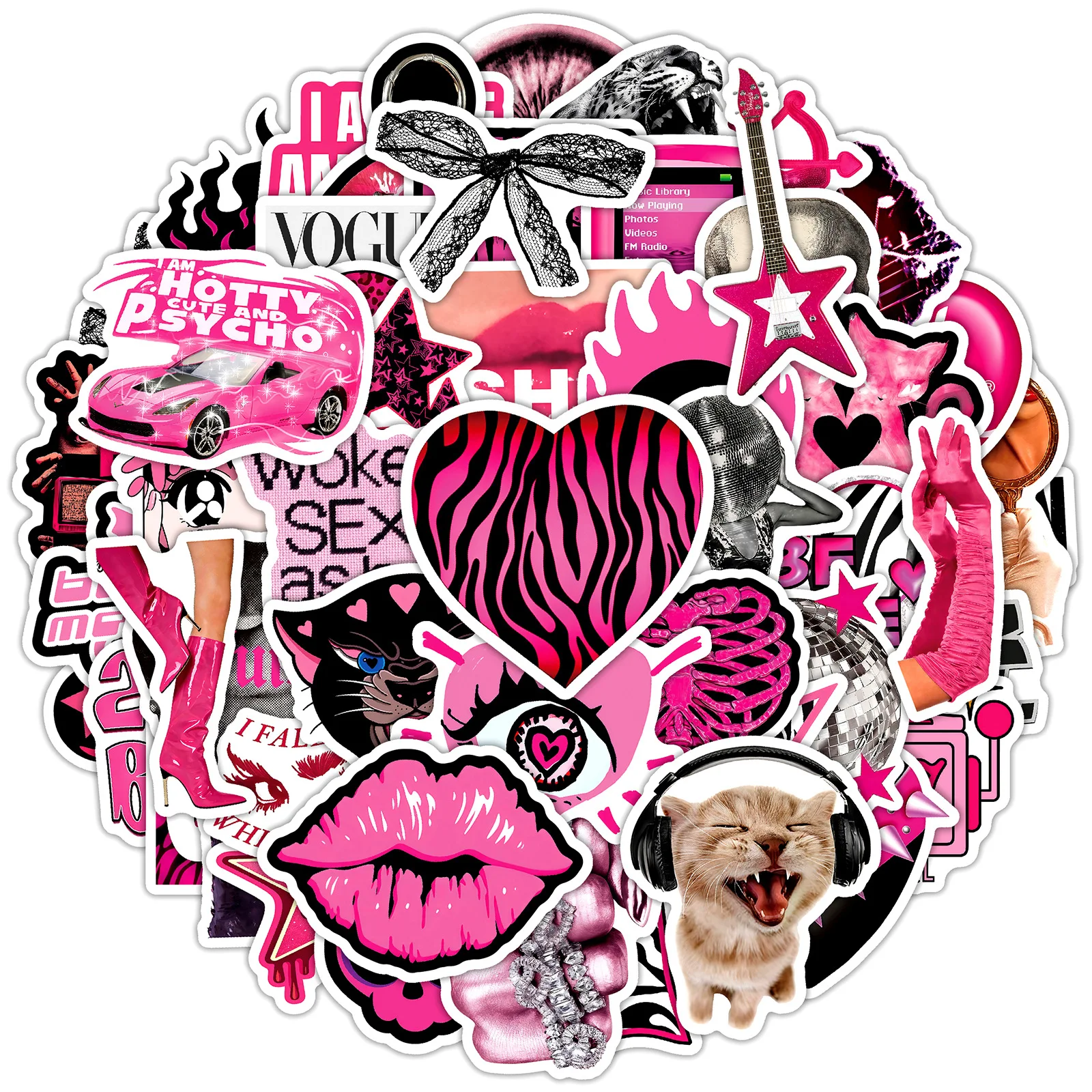 50/100Pcs Adesivos Retro Y2K Preto e Rosa, Estilo Cool, DIY para Skate, Capacete, Mala, Guitarra, Janela, Móveis, Suporte de Arquivo, Impermeáveis