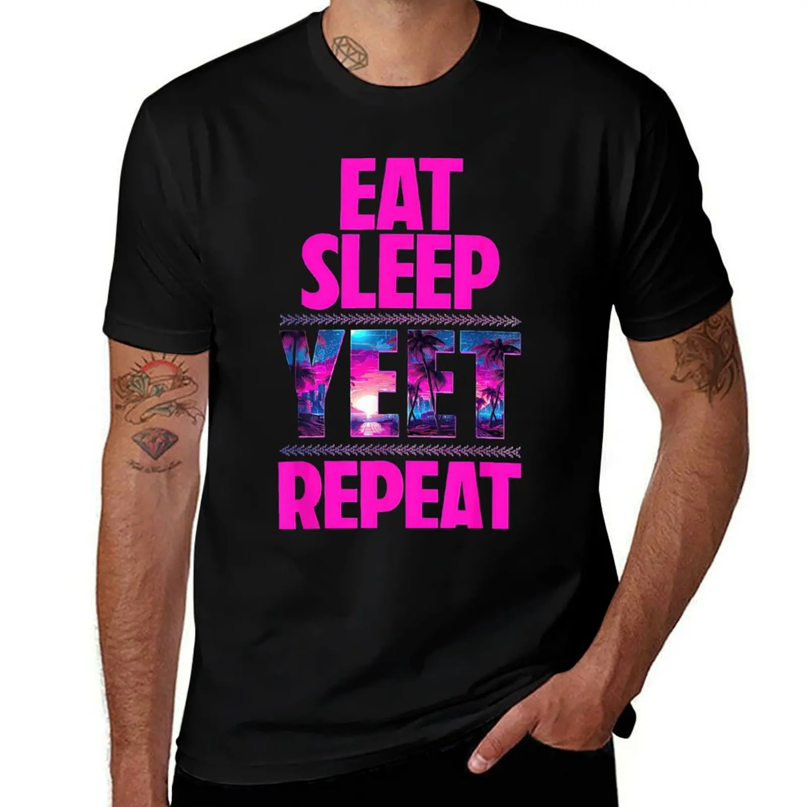 Eat Sleep Yeet Repeat Pink Ver T-Shirt Basic Short Sleeve for Men T-Shirt