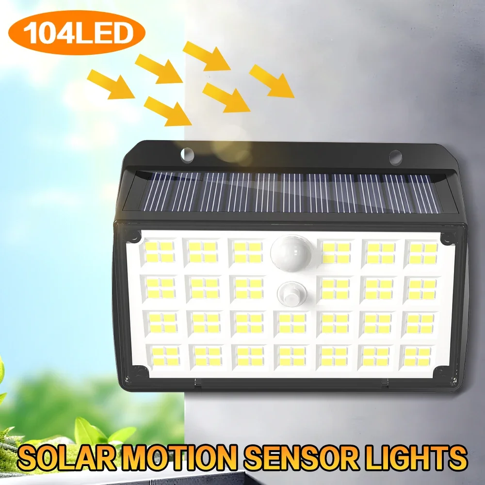 

104 LED Wall Sensor Light, Intelligent Outdoor Solar Street Lamp, 3 Modes Solar Motion Light, IP65 Outdoor Wall Light for Garden