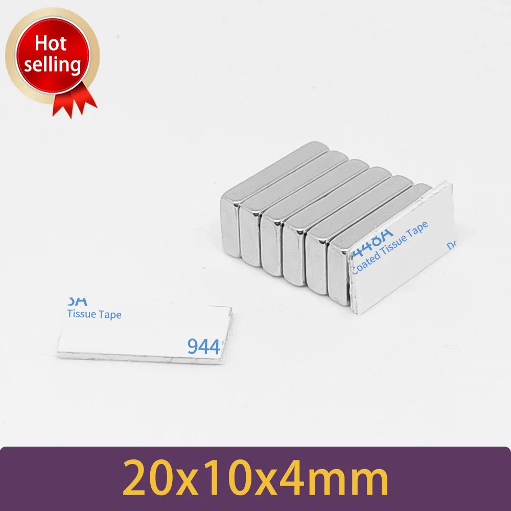 20x10x4 mm Quadrate Rare Earth Neodymium Magnet With 3M Glue Tape 20x10x4mm Strong Powerful Magnets 20*10*4