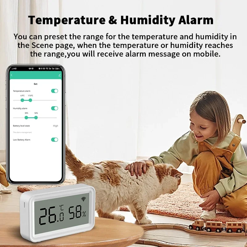 Sensor inteligente inalámbrico de temperatura y humedad, WiFi, Tuya, Compatible con Smart Life, asistente de Google, Monitor doméstico y Alexa