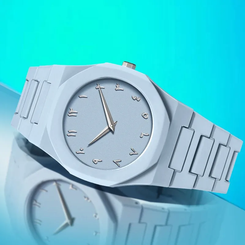 Модные брендовые пластиковые поликарбонатные круглые ближневосточные арабские цифровые кварцевые часы для мужчин и женщин