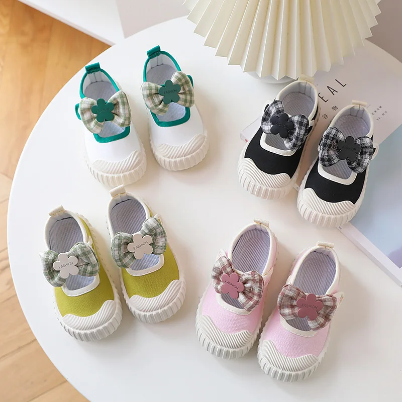 Kawaii Casual Shoe Children's Shoes Canvas Shoes Canvas for Girls and Baby Kindergarten Indoor Bow 2026 Spring Autumn Style New