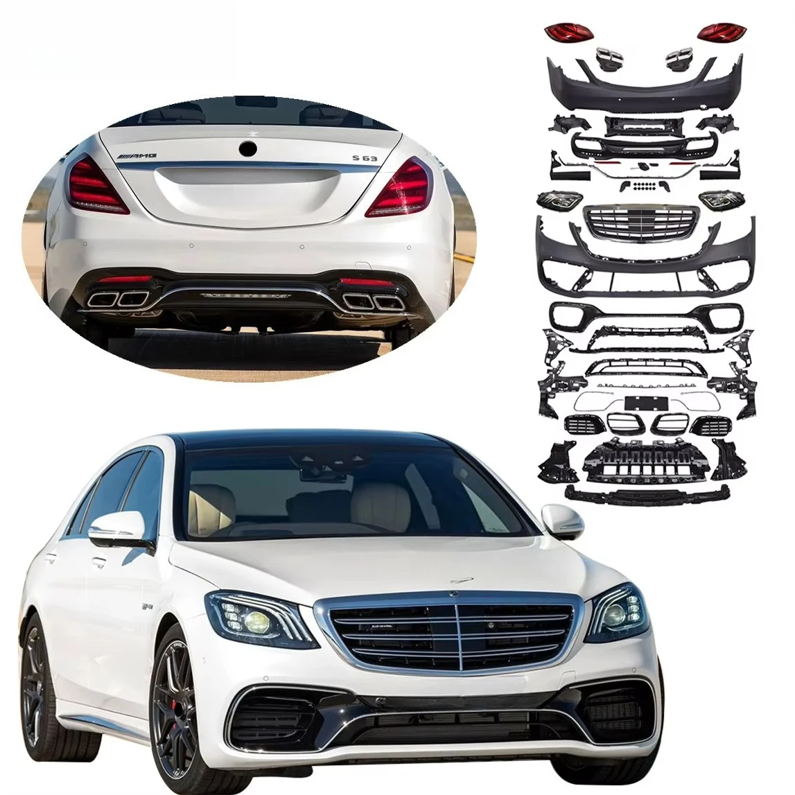 

Auto Parts Car Full Body Kit Set Upgrade S63 Modified Facelift for S Class W222 S320 S400 S450 Grille Bumper Diffuser Lip