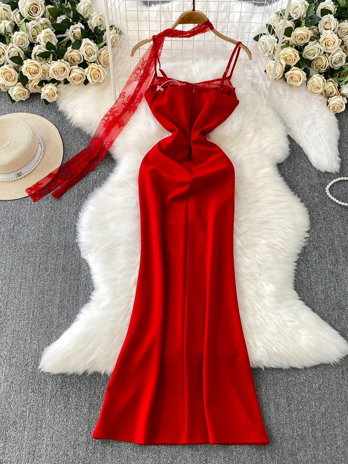 الرغبة النقية الدانتيل المرقعة Strapl طويل الدكتور المرأة عالية الخصر Fibone التخسيس Sa ألف خط ثوب سهرة رسمية الدكتور #4